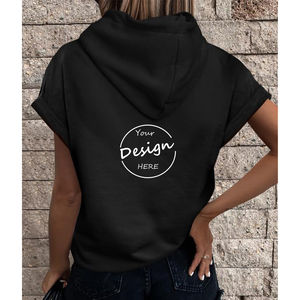 Sudadera con capucha de manga corta de felpa francesa 280GSM para mujer, logotipo bordado personalizado de ajuste Regular para la temporada de invierno, hombro caído - Product Image 3
