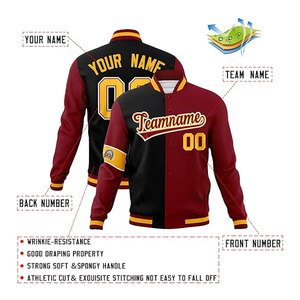 Abrigo de bombardero ligero para adultos y jóvenes personalizado con logotipo de texto cosido chaqueta de béisbol con cuello levantado elegancia negra carmesí - Product Image 3