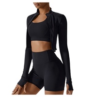 Ensemble de yoga 3 pièces écologique pour femme : Leggings respirants taille haute extensibles sans coutures, soutien-gorge de sport et cordon de serrage pour fitness et gym