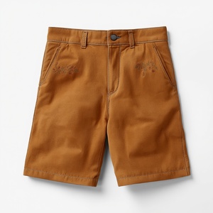 Pantalones Cortos de Cuero de Gamuza Camel con Bordado Tradicional, Fabricante de Ropa Premium de Estilo Herencia - Product Image 1