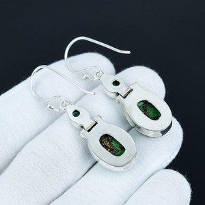 925 Sterling <b>Silver</b> Plated Bohemian Style Fashionable Green Cooper Turquoise Oval Gemstone Natural Bezel Anniversary <b>Earrings</b> - Product Image 6