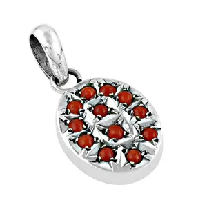 925 Silver <b>Red</b> Coral Pendant Diamond Amethyst Handmade Religious Gemstone Jewelry Women Number Pattern Charm - Product Image 1