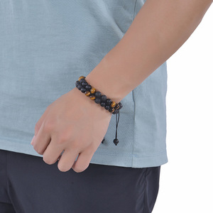 Braccialetto di protezione bracciale in pietra lavica agata occhio di tigre bracciale intrecciato a doppio strato regolabile con energia per gioielli da donna da uomo - Product Image 3