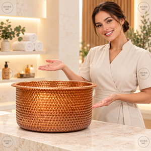 Bañera de Pedicura de Cobre Redonda con Acabado Martillado, Drenaje Manual, para Uso en Salón - Product Image 3