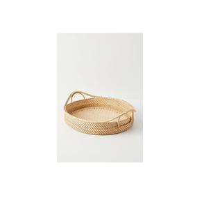 Plateau en rotin de bambou fait main plateau en rotin avec poignée tissé à la main rond haut mur plateaux de séparation des aliments multi-usages - Product Image 1