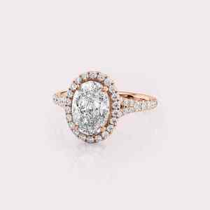Women's 9kt Rose / Yellow / White Gold Rhodium Plated IGI Certified Ring Lab Created Oval Diamond Halo Frame Diamond Rings - Product Image 5
