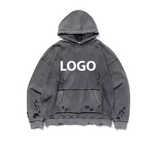 Nuevo Diseño Personalizado, Sudadera con Capucha para Hombre, 100% Algodón, Lavado Ácido, Efecto Desgastado, para Invierno, Venta al Por Mayor - Product Image 2