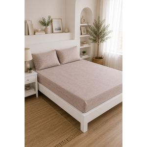 Ensemble de draps en coton 100% extra large, beige, avec fonction respirante - Product Image 1