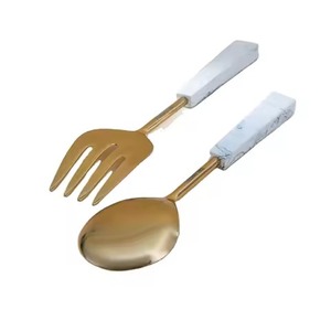 Ensemble de serveurs à salade en acier inoxydable à poignée torsadée unique Outils de cuisine Décoration de table Couverts Cuillère Fourchette Outil à salade - Product Image 2