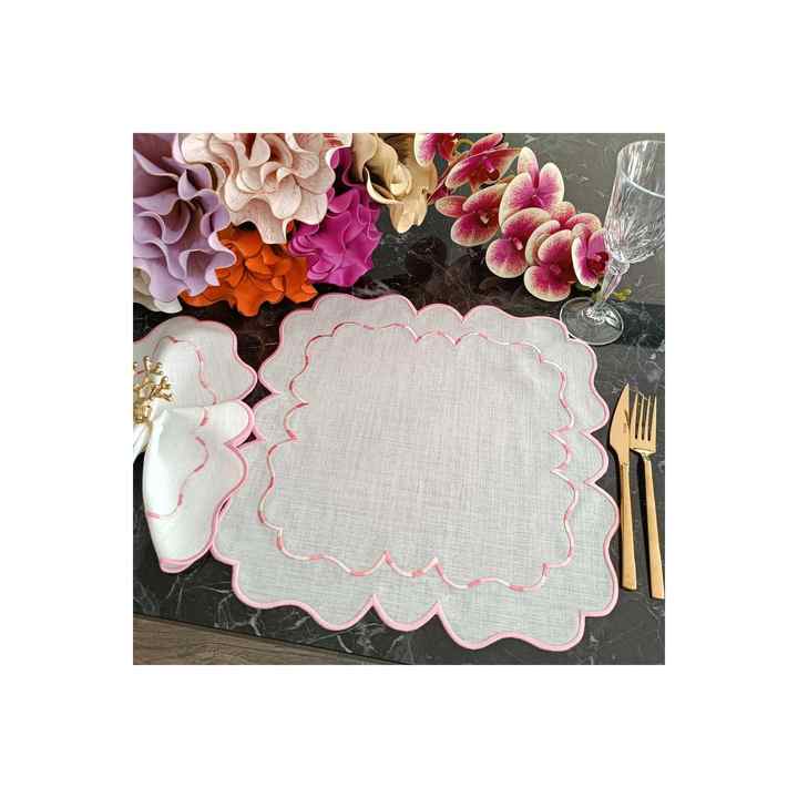 Pink and Marbled pink Detailed Place Mat, Stain-resistant Fabric Feature, 12 Pieces