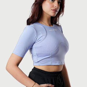 Top corto de algodón ajustado con logotipo gráfico recortado liso en blanco personalizado OEM, camisetas cortas para mujer, Tops cortos para mujer - Product Image 4