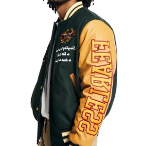 Chaqueta corta de bombardero con manga de cuero bordada con cadena personalizada, chaqueta universitaria corta con letras para hombre, abrigo de bombardero clásico para hombre 2025 - Product Image 5