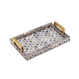 Bandeja de incrustaciones de hueso Rectangular con mango de Metal al mejor precio, bandeja de servicio de calidad Premium para Home Hotel, bandeja de incrustaciones de hueso de estilo árabe - Product Image 6