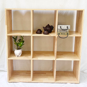 3-Tier 9- Shelf <b>Bookshelf</b> Simple Design Made of Rubber Wood Standing Type for Living Room-KS68148 - Product Image 2