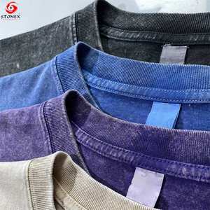 Camiseta personalizada de lavado ácido de peso pesado, camisetas de gran tamaño Vintage de algodón liso para hombre, camisetas con hombros caídos Unisex - Product Image 4