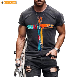 New Street-Camiseta deportiva informal para hombre, camiseta de manga corta con cuello redondo y estampado 3D de talla grande en tejido de punto de Jersey con patrón - Product Image 1