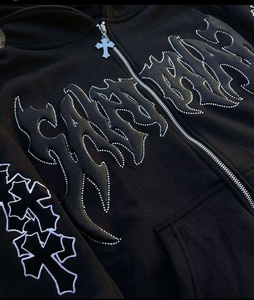 Personalizar los hombres Zip Up Poliéster Chándales Puff Impresión con diamantes de imitación Pantalón acampanado Chándal para hombres y mujeres - Product Image 5