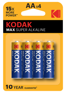 4 unità. Batterie alcaline Kodak Max Super 1,5V LR06 - AA (Blister) - Product Image 1