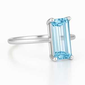 Anillo de bodas de oro blanco de 14 quilates de alta calidad con rodio de Topacio Azul de 5 quilates para bodas y otras ocasiones - Product Image 1