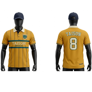 Camiseta de polo para hombre, poliéster piqué premium, color mostaza, panel negro con diseño de chevron, tela transpirable, logotipo personalizado con bordado y transferencia térmica. - Product Image 5