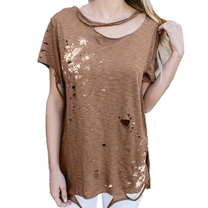 เสื้อยืดลำลองสำหรับผู้หญิงมีรูขาดแห้งเร็ว - Product Image 4