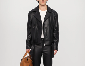 แจ็กเก็ตหนังแท้คอตั้งสำหรับผู้ชายเสื้อมีซิปย้อมสีล้วนสำหรับฤดูหนาว - Product Image 2