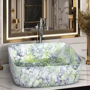 Lavabo de salle de bain carré en céramique Lavabo Nouveau design Lavabo imprimé marbre blanc mat avec égouttoir pour salle à manger - Product Image 1