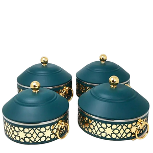 Marmite en métal arabe blanche à forte demande avec support pour casserole de luxe faite à la main avec couvercle plaqué or pour servir un chauffe-plats - Product Image 4