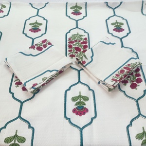 ผ้าขนหนูพิมพ์ลายบล็อกฝ้ายวาฟเฟิลสานแบบกำหนดเองพร้อมกับผ้าเช็ดปากที่เข้ากันเหมาะสำหรับการขายต่อจากร้านตกแต่งบ้าน - Product Image 6