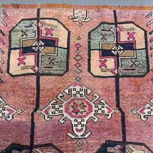 3.3x8.8 ft Rug, Vintage Turkish Rug, <b>Red</b> Blue Bordered <b>Wool</b> Rug - Product Image 2