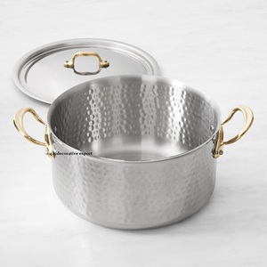 Ustensiles de cuisine professionnels écologiques, casseroles en acier inoxydable martelé à la main, plat de service, poignées décoratives dorées - Product Image 2
