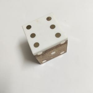 Natural <b>Wood</b> and Marble Dice <b>Box</b> <b>Square</b> Shape White Resin Dices with Yellow Dots - Product Image 3