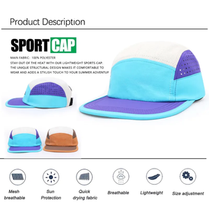 Gorro de algodón 100% Runner con cordón de 5 paneles con cierre Snapback, diseño láser Triangular perforado, gorra de campamento para deportes - Product Image 6