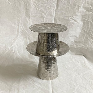 Soporte de pastel de aluminio niquelado con Juego de 2 centro de mesa de boda vajilla comida y aperitivos bandeja para servir utensilios para hornear pastel herramienta - Product Image 3