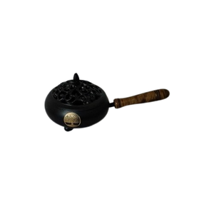 Quemador de incienso de metal sólido con diseño de agarre manual Acabado dorado Soporte de incienso negro decorativo para uso terapéutico - Product Image 3
