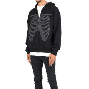 Hombres Rhinestones Hombres básicos algodón mezclado nHoodie Full Zip up Rhinestone Hoodies para hombre, 100% algodón Full Zipper Street - Product Image 2