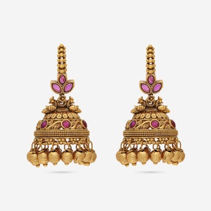 Boucles d'oreilles pendantes en cuivre antique en forme de cloche 187140, style religieux et tendance avec pendentif perle pour mariage et fête - Product Image 1