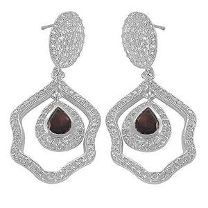 Pendientes Colgantes de Plata 925 Chapados en Oro de 18K con Granate, Pendientes Colgantes de Oro Blanco para Mujer con Diamantes y Perlas - Product Image 1