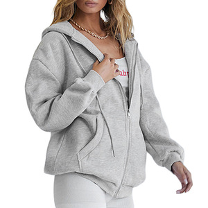 Oversized Loose Fit Lounge Chaquetas OEM Factory Supply Sudaderas con cremallera Venta al por mayor Algodón Fleece Mujeres Sudaderas con cremallera - Product Image 1