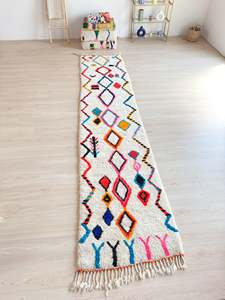 Tapis en laine de style marocain tissé à la main multi-blanc tufté pour entrée couloir escalier lavable usage domestique - Product Image 2