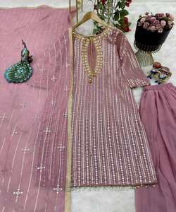 Ensemble haut, pantalon et dupatta en coton et soie pour femmes, vêtements décontractés à la mode, imprimé floral moderne, détail en tussle, haut en filet, palazzo - Product Image 6