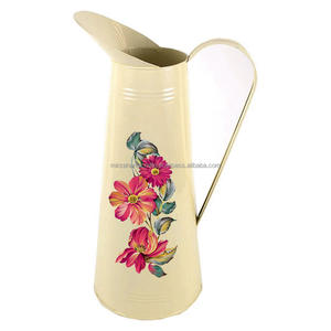 Farmhouse Style <b>Tall</b> Galvanized Metal Pitcher <b>Vase</b> and Planter with Handle Floral Design Perfect for Home Resurgent Use - Product Image 1