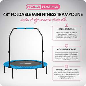 HolaHatha 48 Inch Indoor Fitness <b>Trampoline</b> Adjustable Blue Handle Safe <b>Mini</b> <b>Trampoline</b> for Outdoor Use Made Polypropylene PVC - Product Image 3
