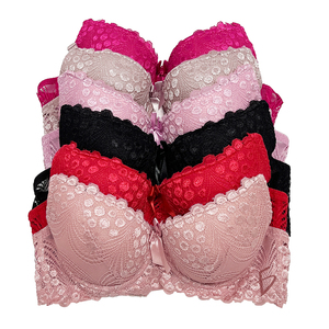 Reggiseno Intero in Poliammide Intrecciato con Pizzo Floreale, Chiusura Frontale, Push-Up, Traspirante, Imbottito, Tinta Unita, Coppe Stampate con Bottoni - Product Image 2