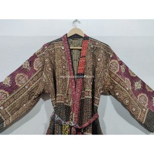 Ajrakh Imprimé Miroir Travail Main Maxi Robe Robe En Gros Kimono Style Kantha Nuit Indien Coton Peignoir - Product Image 4