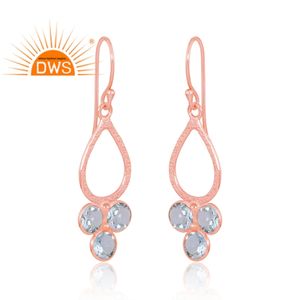 Venta caliente 925 Plata de Ley 18K chapado en oro rosa Topacio azul Piedra preciosa Pendiente colgante Demi Fabricante de joyería fina - Product Image 3