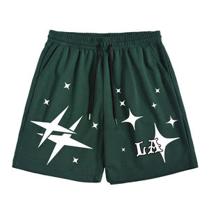Pantalones cortos con estampado de letras y estrellas DTF personalizados de alta calidad para hombre 2024, pantalones cortos informales de ajuste Regular con cordón en la cintura para hombre - Product Image 1