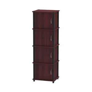 Modern 1945 Multi Use 4 Tier <b>Storage</b> Cabinet Wood Quadruple Single Door <b>Sideboard</b> Tall Accent Mahogany Oak Organizer - Product Image 2