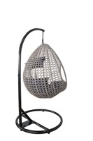 Fauteuil suspendu contemporain en rotin tressé avec structure en acier, design coquille d'œuf, imperméable, pour extérieur, hôtel, cour, jardin, patio