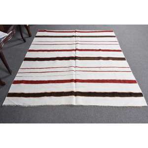 Alfombra Vintage de 5.3x5.7 pies, Alfombra Turca, Alfombra con Bordes Rojos y Blancos - Product Image 1